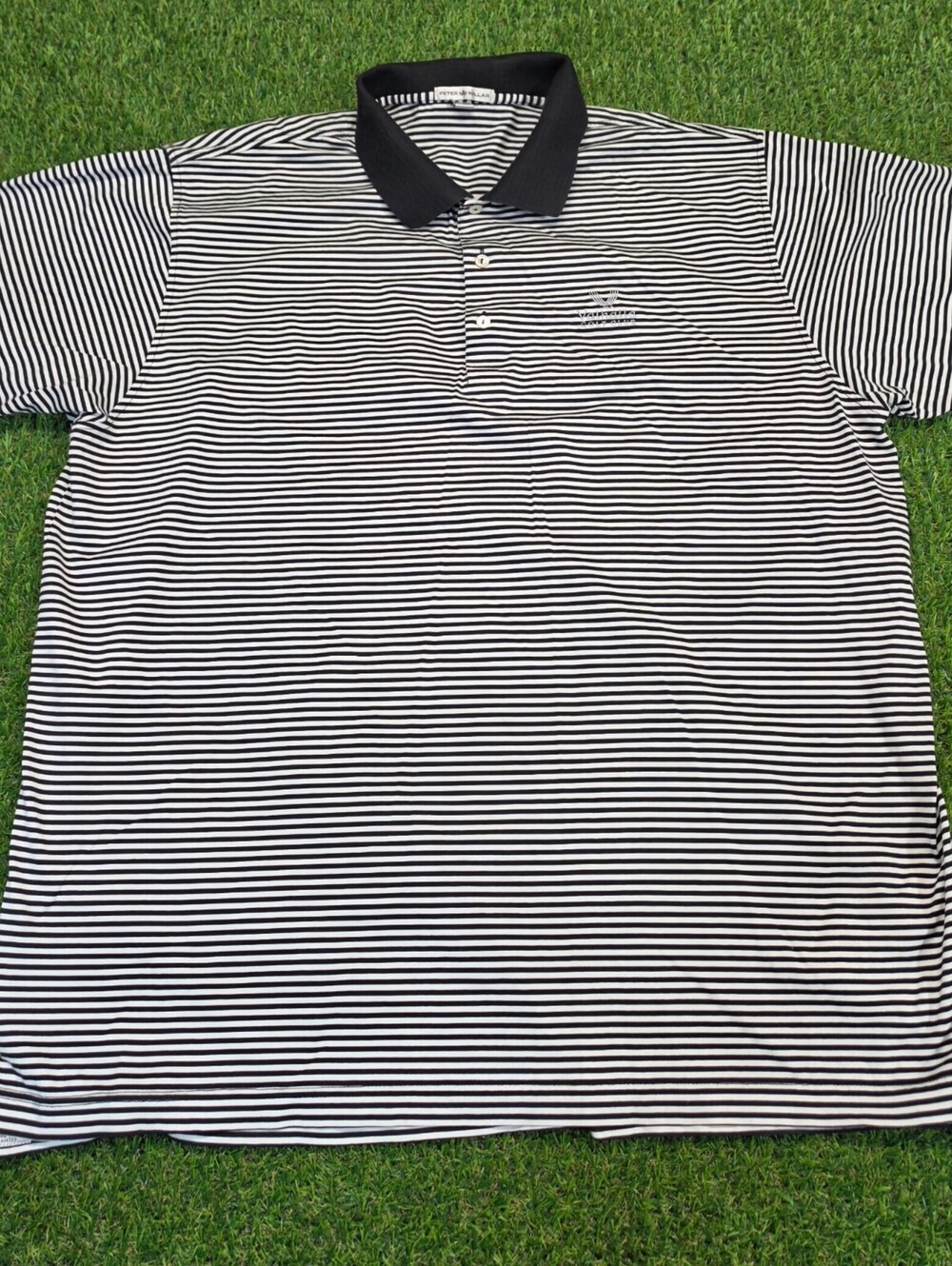 Peter Millar XXL Black and White Striped Cotton Polo Shirt with Valhalla Golf Cl